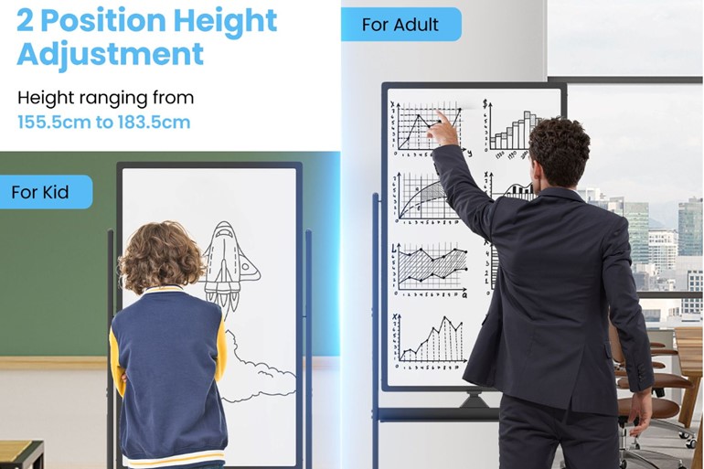 Reversible Rolling Whiteboard with Black Markers and Board Eraser