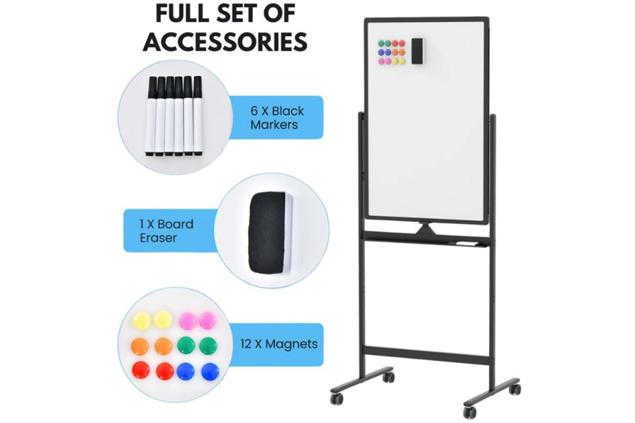 Reversible Rolling Whiteboard with Black Markers and Board Eraser