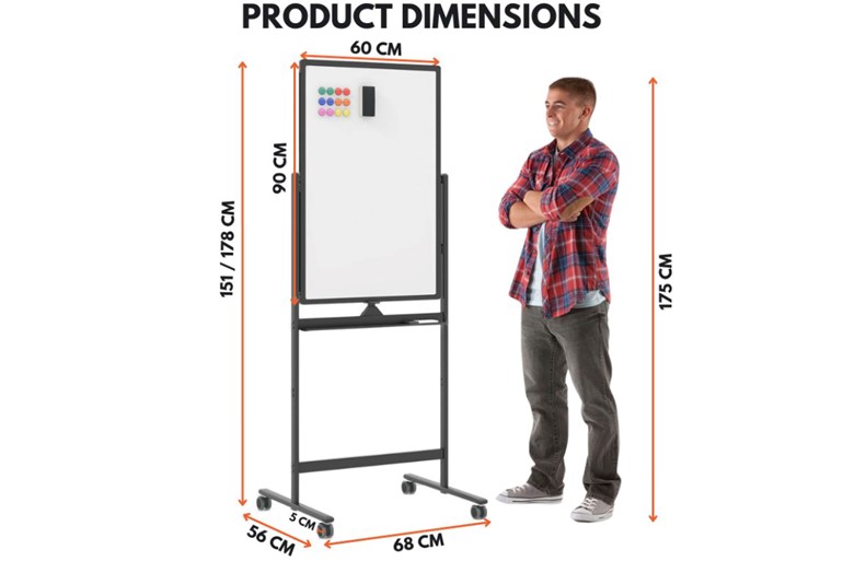 Reversible Rolling Whiteboard with Black Markers and Board Eraser