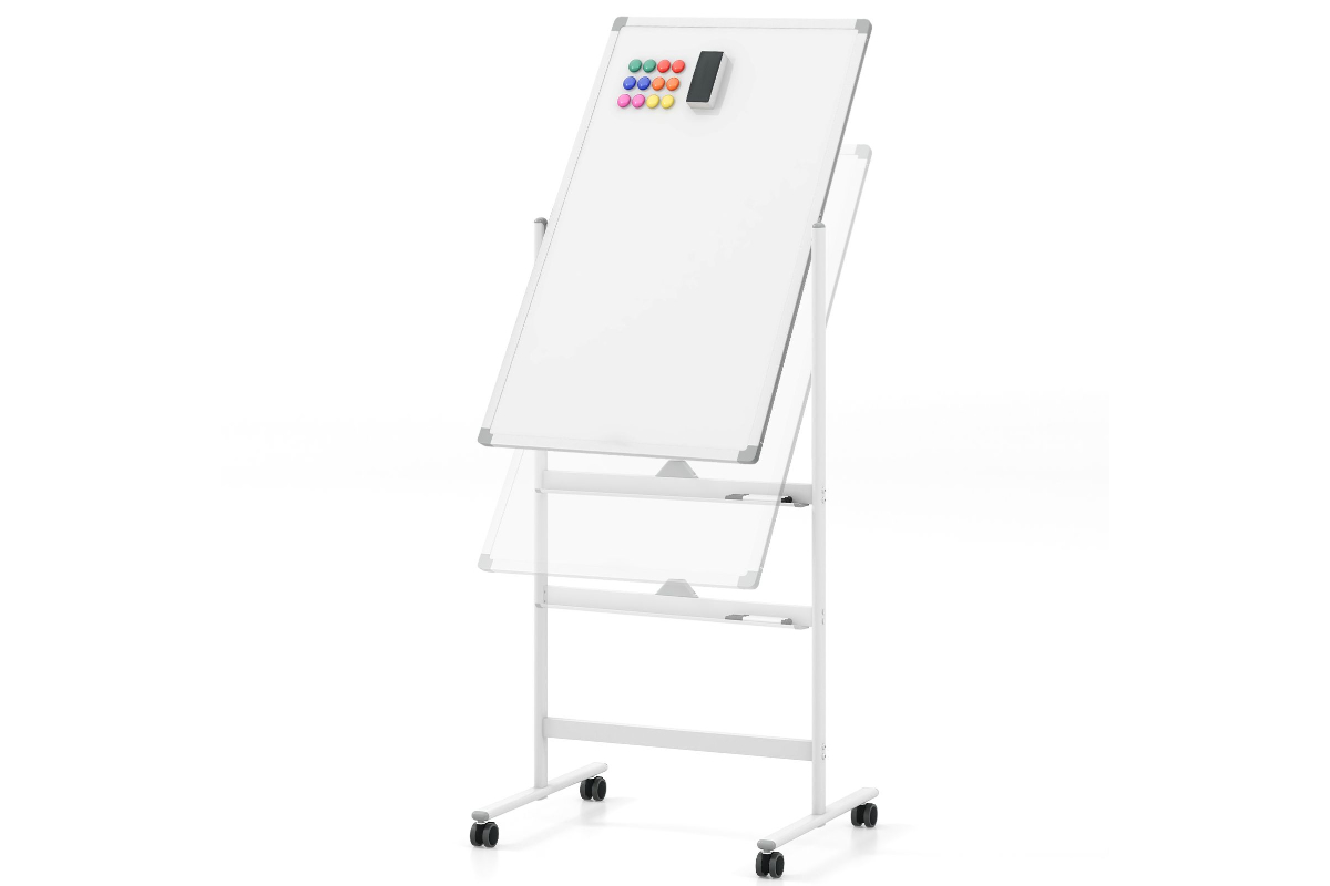 View White Height Adjustable Magnetic DoubleSided Portable Display Whiteboard With Locking Wheels 90cm x 60cm School Office Usage Aluminum Frame information