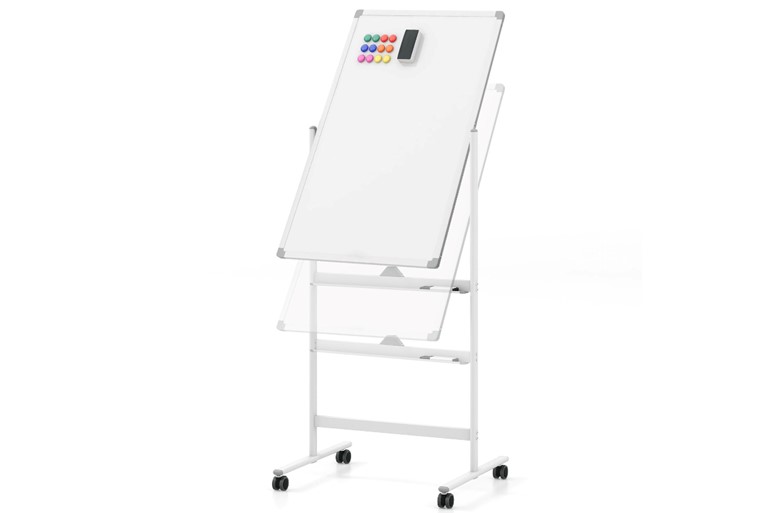 Reversible Rolling Whiteboard with Black Markers and Board Eraser