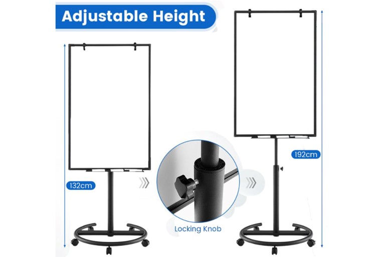 Height-Adjustable Magnetic Whiteboard on Wheels