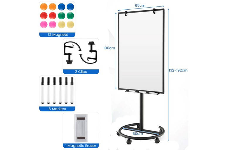 Height-Adjustable Magnetic Whiteboard on Wheels