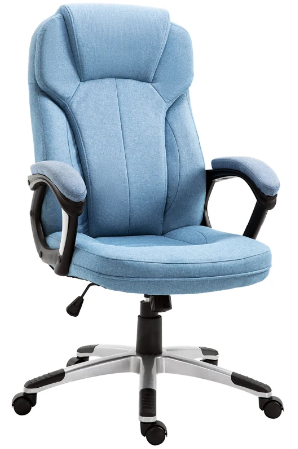 View Light Blue Fabric High Back Ergonomic Home Office Chair Deeply Padded Seat Backrest Padded Loop Arms Easy Glide Wheels Maddingly information