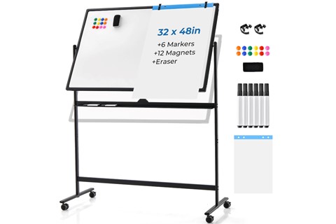 Black Reversible Mobile Whiteboard with Adjustable Height