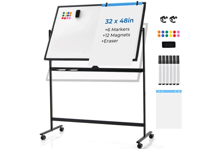 Reversible Mobile Whiteboard with Adjustable Height