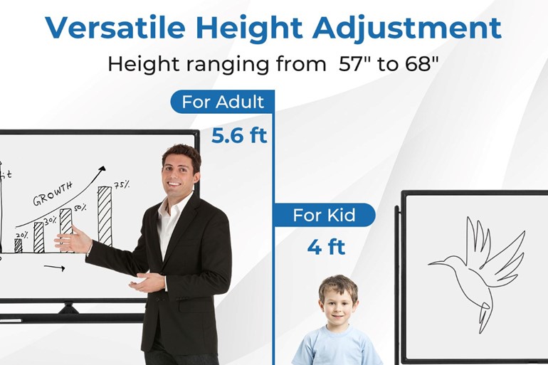 Reversible Mobile Whiteboard with Adjustable Height