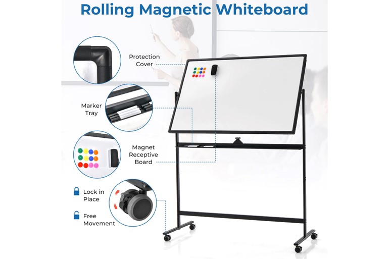 Reversible Mobile Whiteboard with Adjustable Height