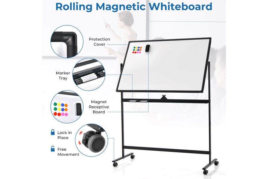 Reversible Mobile Whiteboard with Adjustable Height