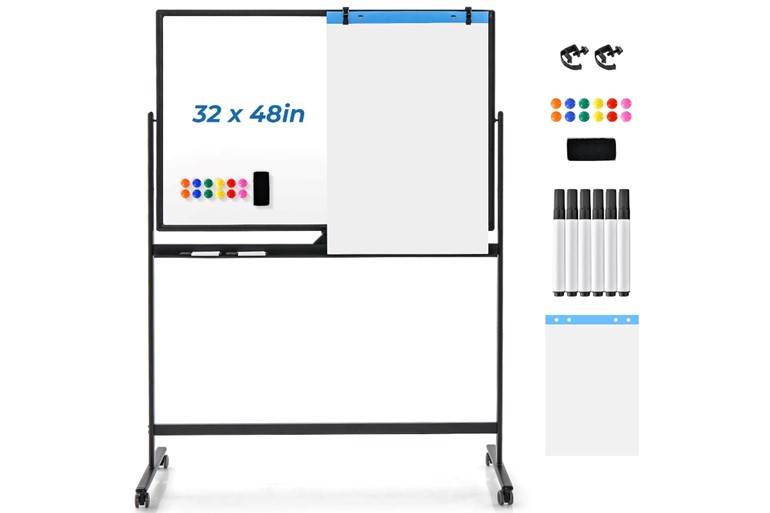Reversible Mobile Whiteboard with Adjustable Height