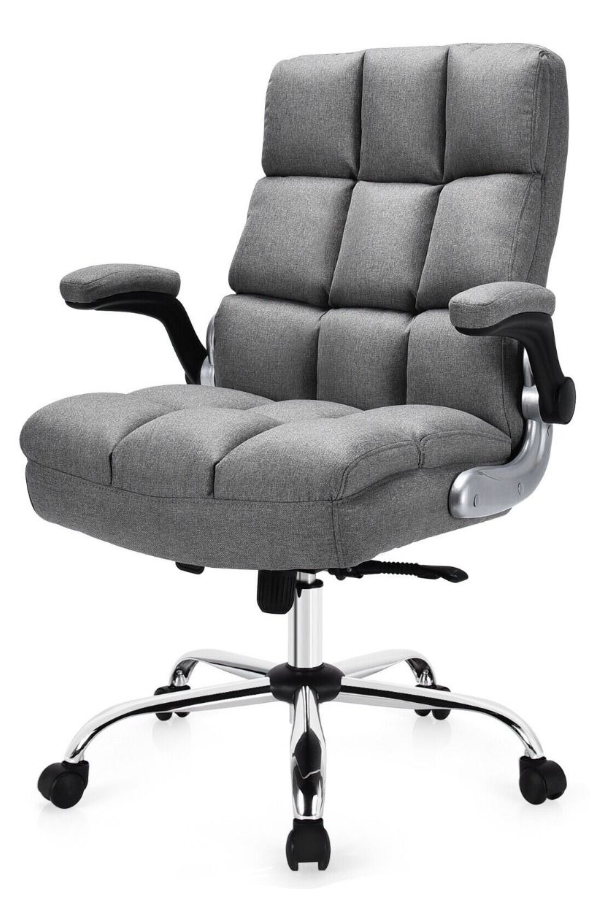 View Grey Lucas High Back Executive Office Chair Weight Tested to 135kg Folding Arms Deeply Padded Seat Back And Arms information