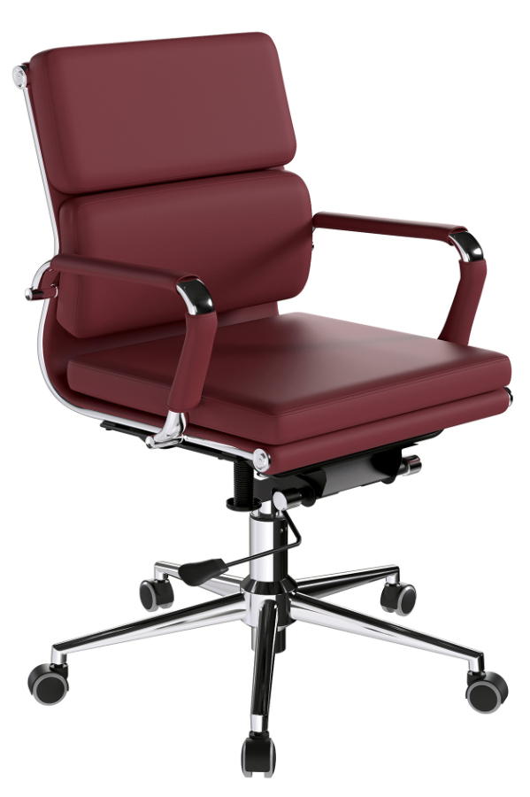View Avanti Modern Plum Leather Medium Back Office Chair Single Lever Height Back Recline Adjustment Chrome Arms Base Designer Style information