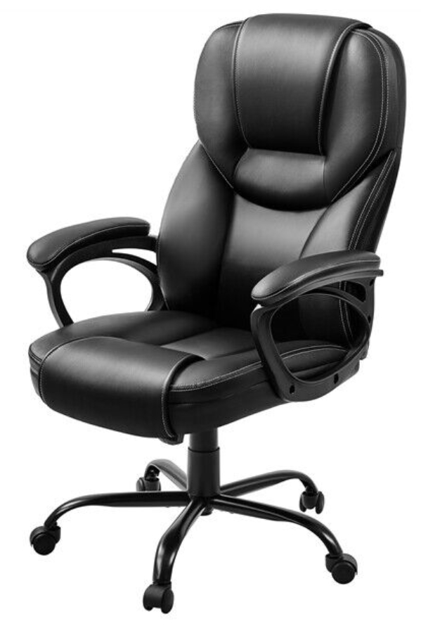 View Black Bradwell Leather Executive Office Chair HighBack Design Deeply Padded Seat Cushion Single Lever Height Back Recline Mechanism information