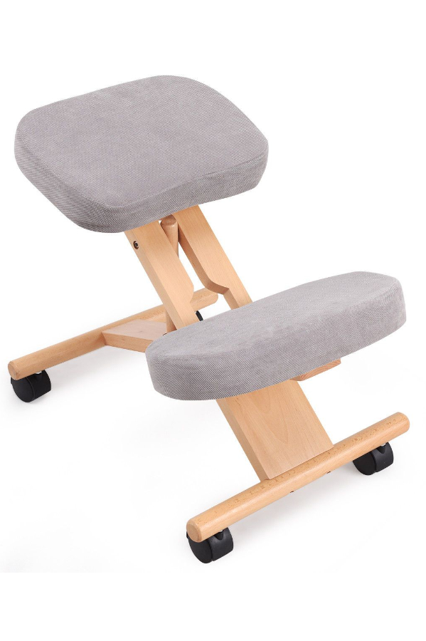 View Beige Wooden Ergonomic Posture Kneeling Chair HeightAdjustable Deeply Padded Seat Robust Hardwood Frame Easy Glide Wheels information