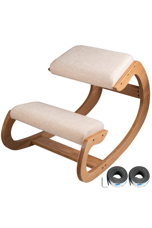 View Wooden Ergonomic Rocking Kneeling Stool With Comfortable Fabric Seat Cushion Solid Birch Wood Frame Heavy Duty 100kg Load Capacity information
