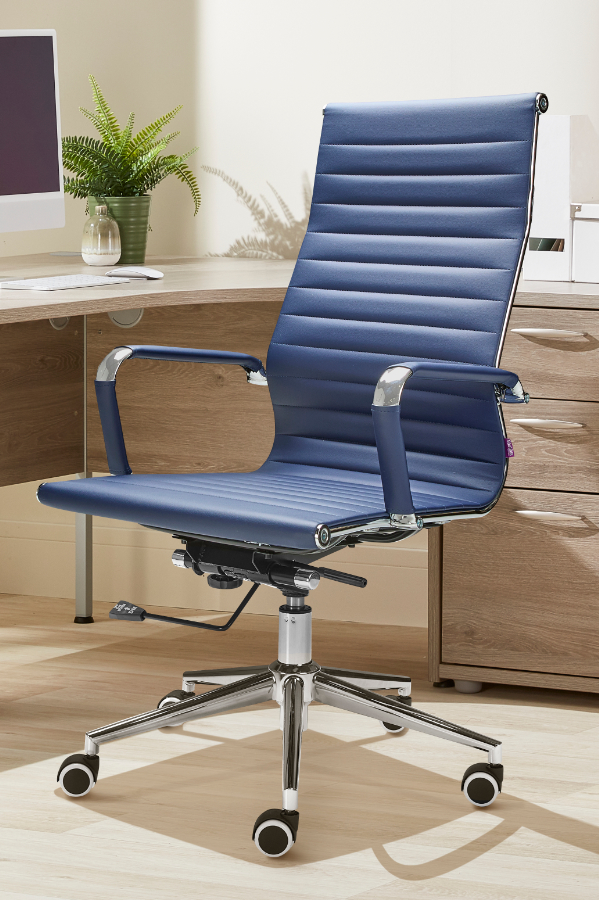 Navy blue leather office chair discount
