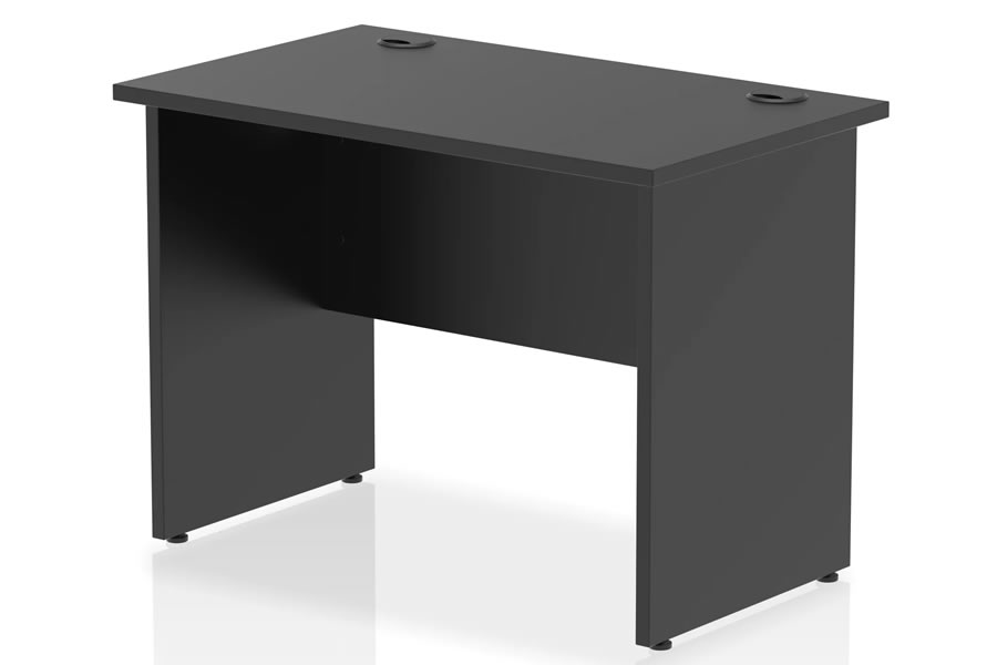 View Black Small Rectangular Home Office Study Desk W100cm x D60cm Panel Base Frame Levelling Feet Scratch Resistant Surface Optima information