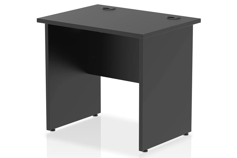 View Optima Black Small Panel Desk with a 25cm Top For Durability Steel Fixings For Stability 2 cable ports Adjustable height heatresistant finis information