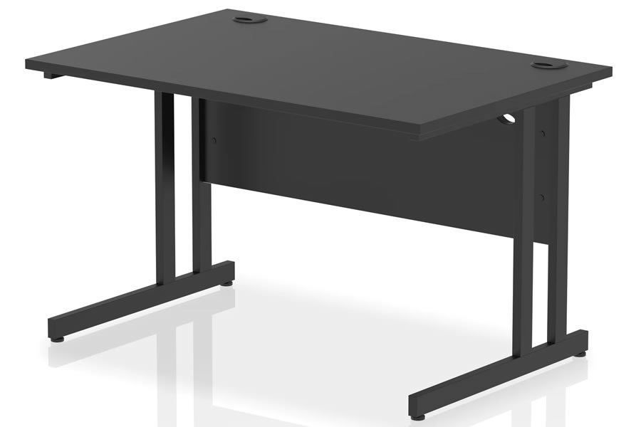 View Optima Black Rectangular Cantilever Office Desk 1200 x 800mm Wide Straight Office Desk Two Cable Management Access Points Black Cantilever Frame information