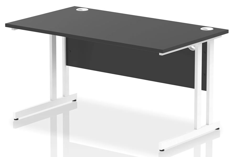 View Optima Black Rectangular Cantilever Office Desk 1400 x 800mm Wide Straight Office Desk Two Cable Management Access Points White Cantilever Frame information