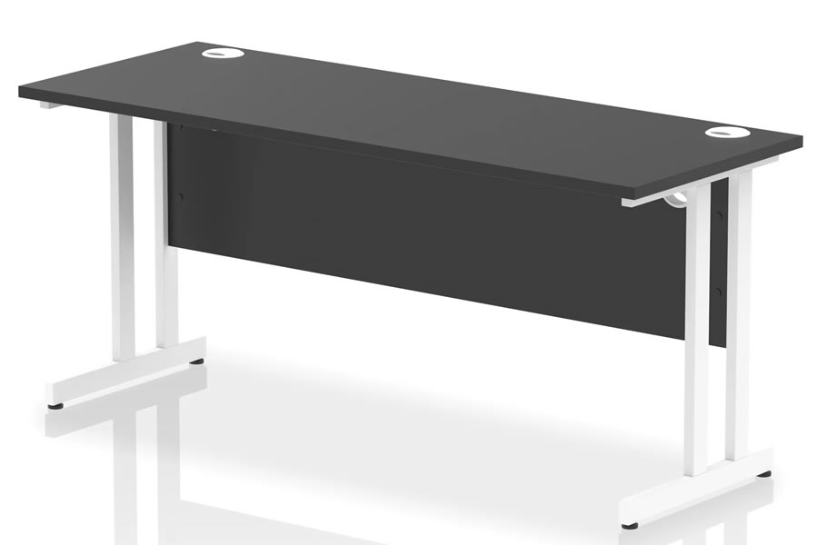 View Optima Black Rectangular Cantilever Office Desk 1600 x 600mm Wide Straight Office Desk Two Cable Management Access Points White Cantilever Frame information