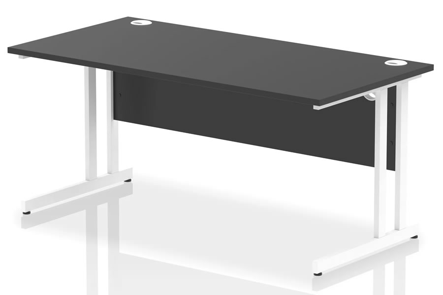 View Optima Black Rectangular Cantilever Office Desk 1600 x 800mm Wide Straight Office Desk Two Cable Management Access Points White Cantilever Frame information