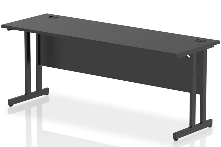 View Optima Black Rectangular Cantilever Office Desk 1800 x 600mm Wide Straight Office Desk Two Cable Management Access Points Black Cantilever Frame information