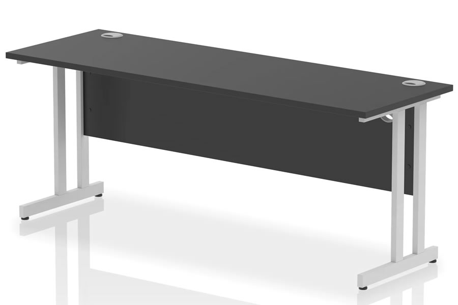 View Optima Black Rectangular Cantilever Office Desk 1800 x 600mm Wide Straight Office Desk Two Cable Management Access Points Silver Cantilever Frame information
