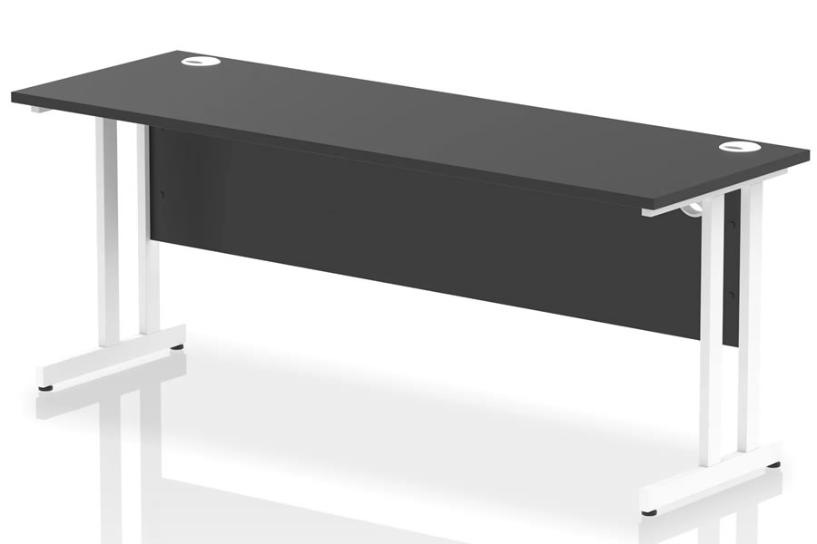 View Optima Black Rectangular Cantilever Office Desk 1800 x 600mm Wide Straight Office Desk Two Cable Management Access Points White Cantilever Frame information
