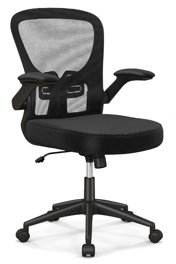 View Louisiana Black Mesh Home Office Chair With FlipUp Arms HeavyDuty Weight Tested to 150kg Ergonomic Breathable Mesh Backrest Padded Fabric Se information