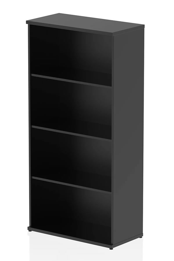 View Optima Black 1600 Office Bookcase 2 Adjustable Shelves 25mm MFC Wood HeatResistant Melamine Finish 2mm ABS Protective Edges 5Year Guarante information