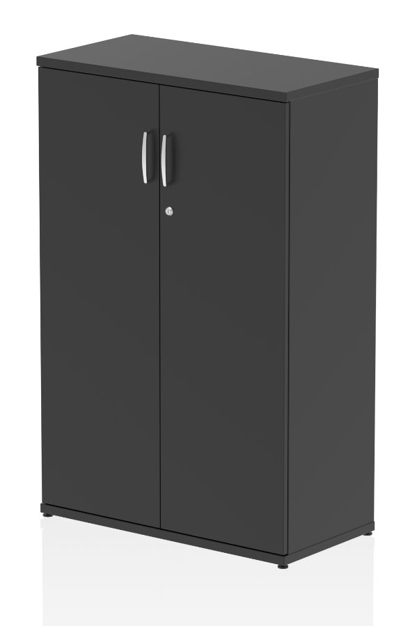 View Optima Black 120cm Tall Office Cupboard Crafted From Solid MFC 25mm Thick Top Adjustable Shelves Adjustable Feet Lockable Double Doors With information