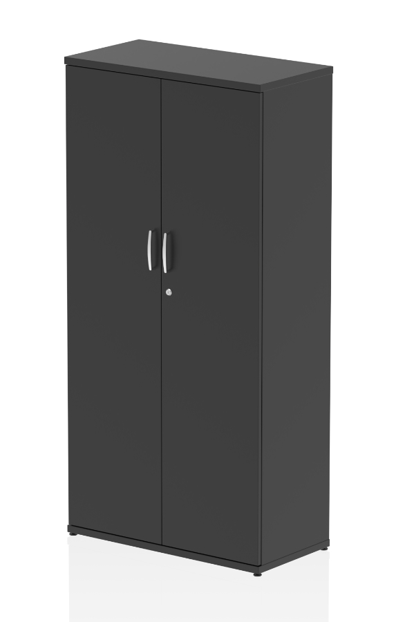 View Optima Black 160cm Tall Office Cupboard Crafted From Solid MFC 25mm Thick Top Adjustable Shelves Adjustable Feet Lockable Double Doors With information