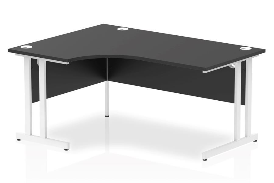 View Optima Black 180cm LeftHanded White Cantilever Leg Home Office Crescent Desk Solid 25mm Wooden Top 3 Cable Ports 2mm Protective ABS Edging information