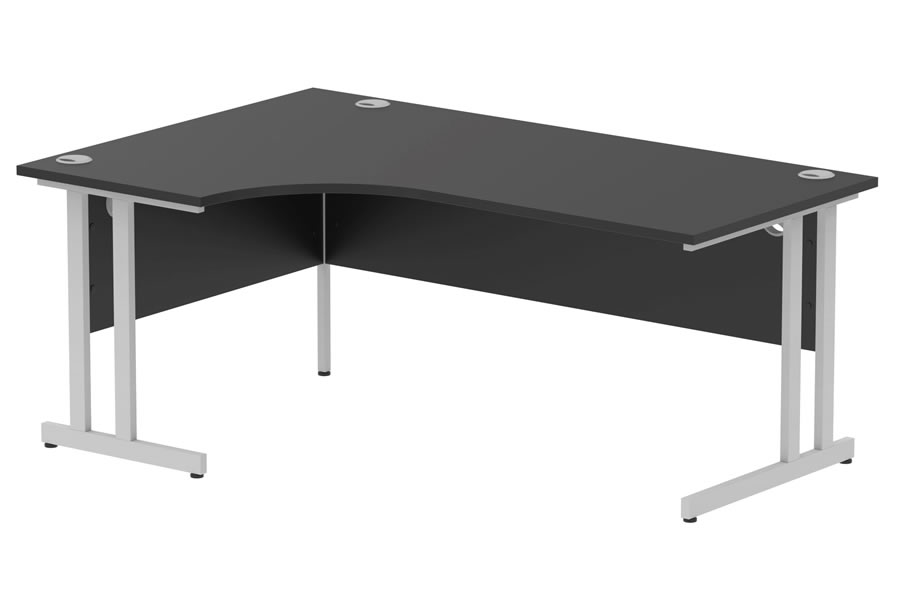 View Optima Black 180cm LeftHanded Silver Cantilever Leg Home Office Crescent Desk Solid 25mm Wooden Top 3 Cable Ports 2mm Protective ABS Edging information