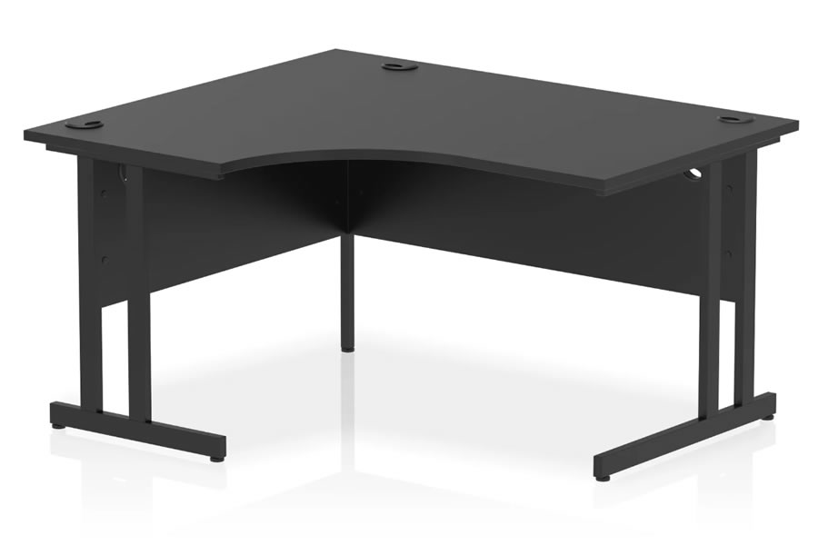 View Optima Black 160cm LeftHanded Black Cantilever Leg Home Office Crescent Desk Solid 25mm Wooden Top 3 Cable Ports 2mm Protective ABS Edging information