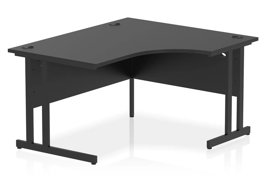 View Optima Black 140cm RightHanded Black Cantilever Leg Home Office Crescent Desk Solid 25mm Wooden Top 3 Cable Ports 2mm Protective ABS Edging information