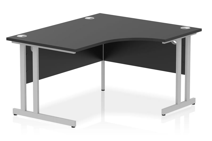 View Optima Black 140cm RightHanded Silver Cantilever Leg Home Office Crescent Desk Solid 25mm Wooden Top 3 Cable Ports 2mm Protective ABS Edging information