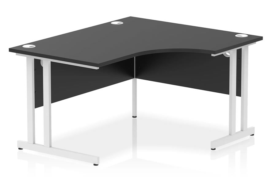 View Optima Black 140cm RightHanded White Cantilever Leg Home Office Crescent Desk Solid 25mm Wooden Top 3 Cable Ports 2mm Protective ABS Edging information