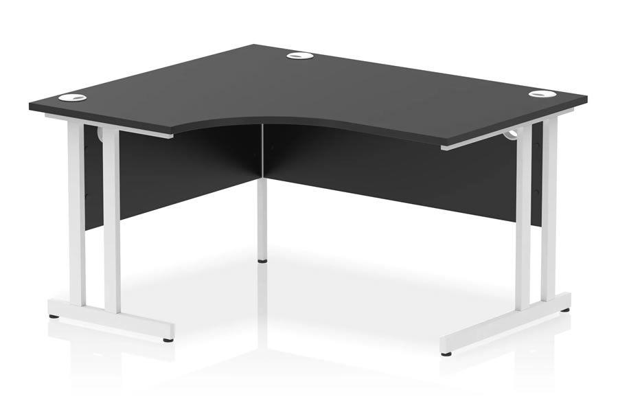 View Optima Black 140cm LeftHanded Silver Cantilever Leg Home Office Crescent Desk Solid 25mm Wooden Top 3 Cable Ports 2mm Protective ABS Edging information