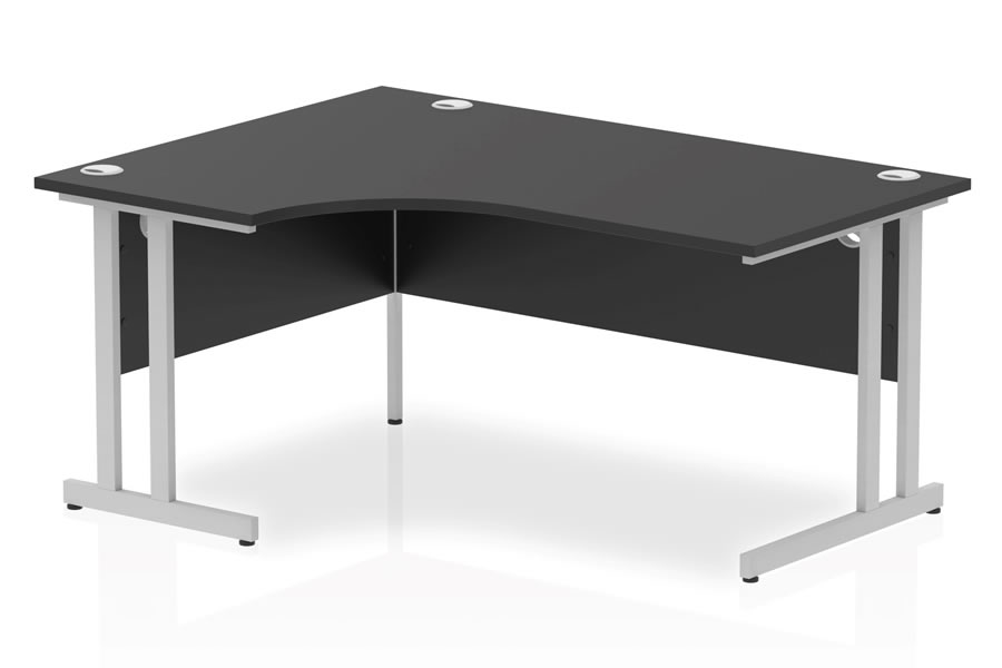 View Optima Black 160cm LeftHanded Silver Cantilever Leg Home Office Crescent Desk Solid 25mm Wooden Top 3 Cable Ports 2mm Protective ABS Edging information