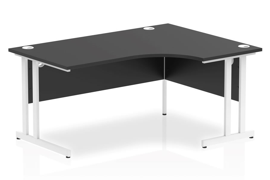 View Optima Black 180cm RightHanded White Cantilever Leg Home Office Crescent Desk Solid 25mm Wooden Top 3 Cable Ports 2mm Protective ABS Edging information