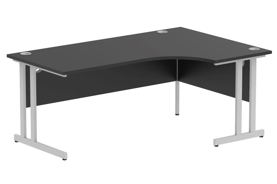 View Optima Black 180cm RightHanded Silver Cantilever Leg Home Office Crescent Desk Solid 25mm Wooden Top 3 Cable Ports 2mm Protective ABS Edging information