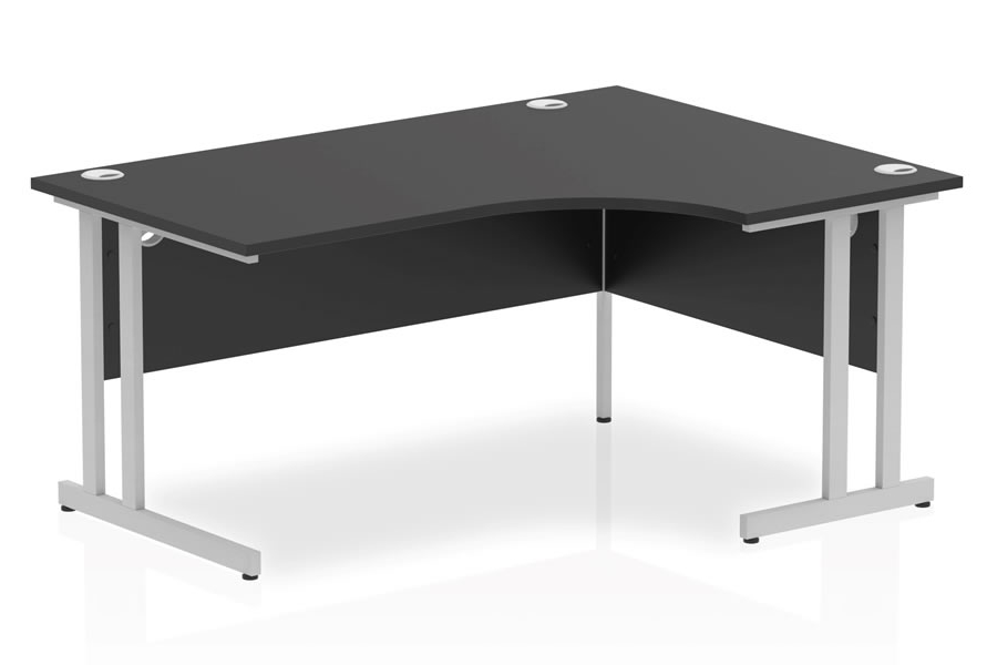 View Optima Black 160cm RightHanded Silver Cantilever Leg Home Office Crescent Desk Solid 25mm Wooden Top 3 Cable Ports 2mm Protective ABS Edging information