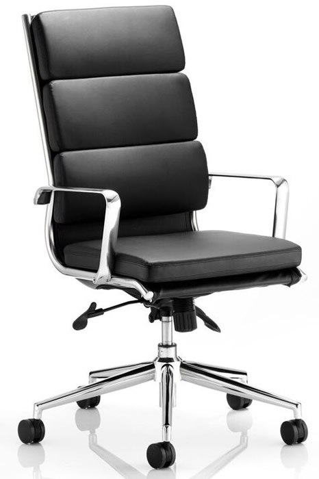 View Modern Executive Home Office Black Leather Chair Soft Touch Leather Bright Chrome Robust Frame Easy Glide Wheels Deeply Padded information