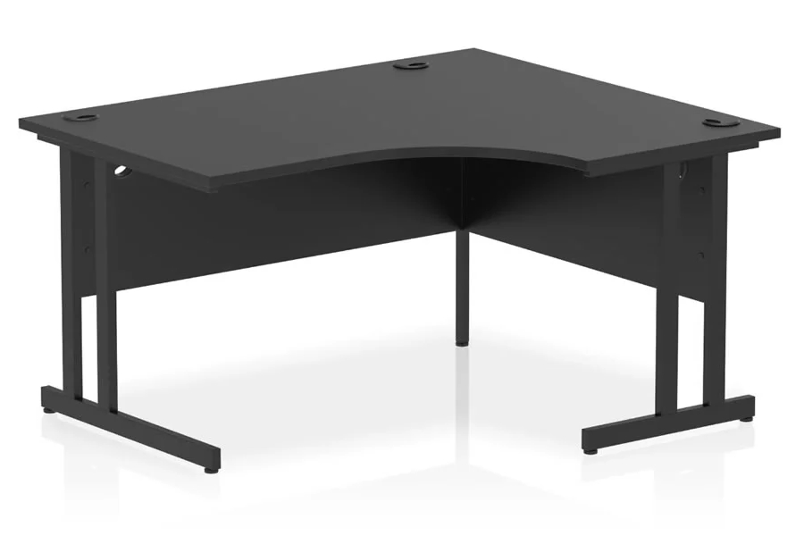 View Optima Black 160cm RightHanded Black Cantilever Leg Home Office Crescent Desk Solid 25mm Wooden Top 3 Cable Ports 2mm Protective ABS Edging information
