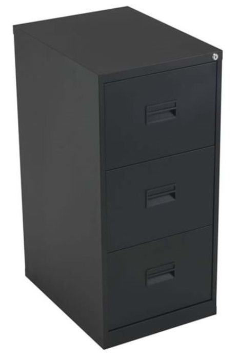 View Three Drawer Metal Black Office Filing Cabinet Locking Anti Tilt information