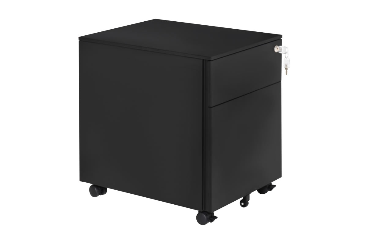 View Sky Steel Black Lockable 2 Drawer Office Mobile Pedestal On Wheels Pencil Tray Hanging Bar For A4 Files Lock With 2 Keys 40kg Max Load information