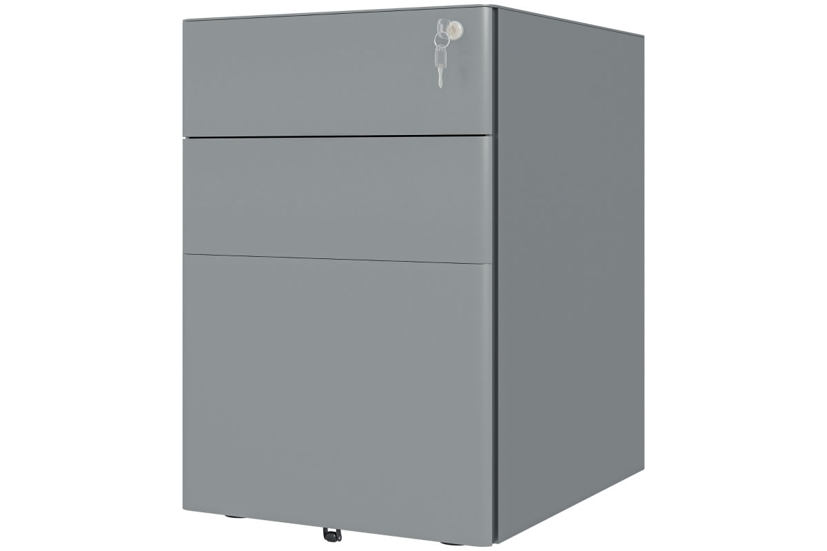 View Brackley Grey Steel Lockable Home Office 3 Drawer Under Desk Mobile Pedestal On Wheels 2 Small Drawers 1 Large Drawer For Files Lock With 2 Keys information
