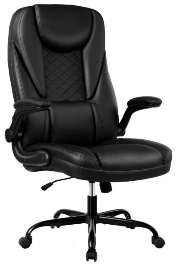 View Brookville Black PU Leather Home Office Chair With Folding Arms Weight Tested To 136kg 90135 Backrest Recline Deeply Padded Seat Backrest information